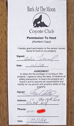 hunting permission card