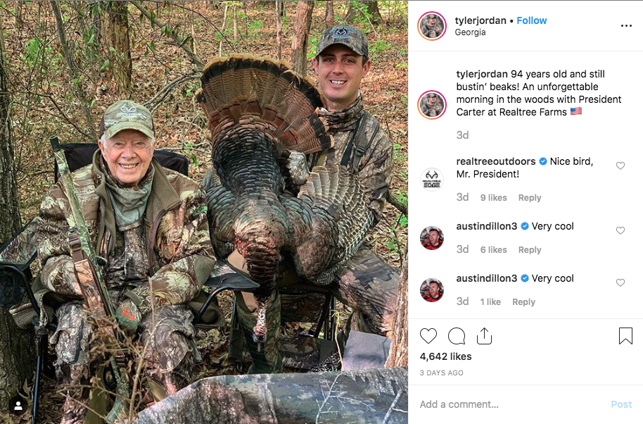 President Jimmy Carter Bags A Wild Turkey At Age Grand