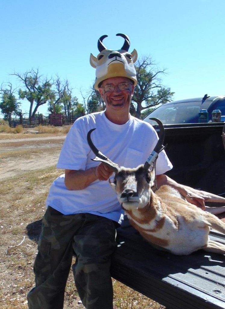 Mike Kammel uses a goat hat and white t-shirt to help harvest his fourth pronghorn.