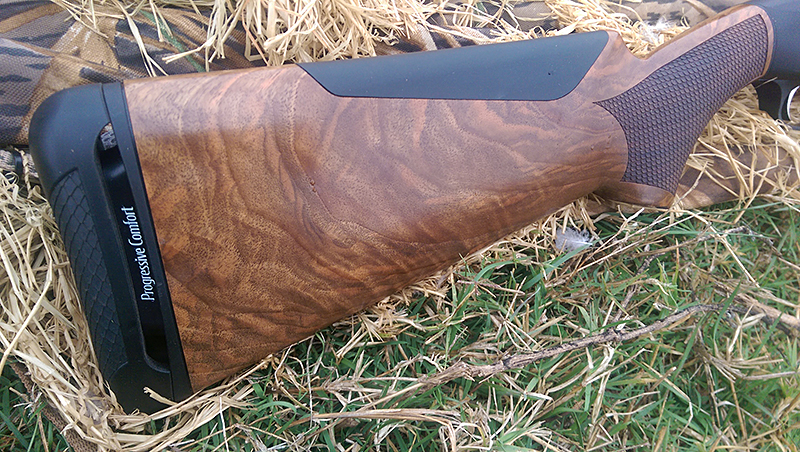 The Progressive Comfort recoil pad delivers manageable recoil even with 3-inch duck loads.