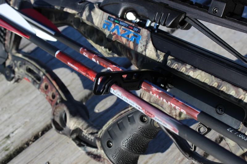 An innovative integrated quiver on the Razr Ice folds into the crossbow stock when not in use.