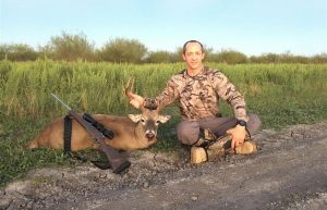 Trijicon’s Ryan Wood spent 3 days testing product on this hunt. Here he poses with a fat cull buck, one of many deer and pigs he took on the trip.